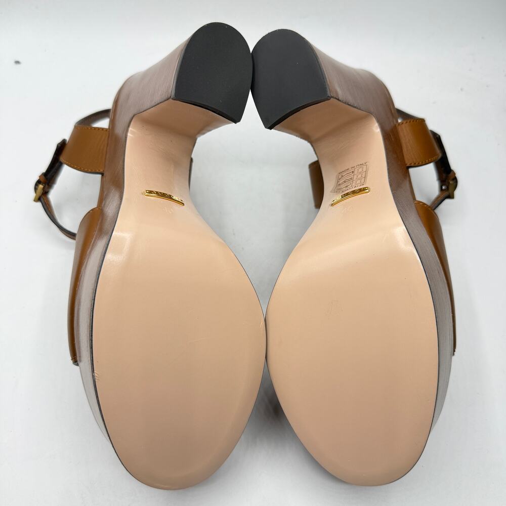 Gucci Brown Leather Heels with Platform and Ankle Strap - Picture 8 of 12